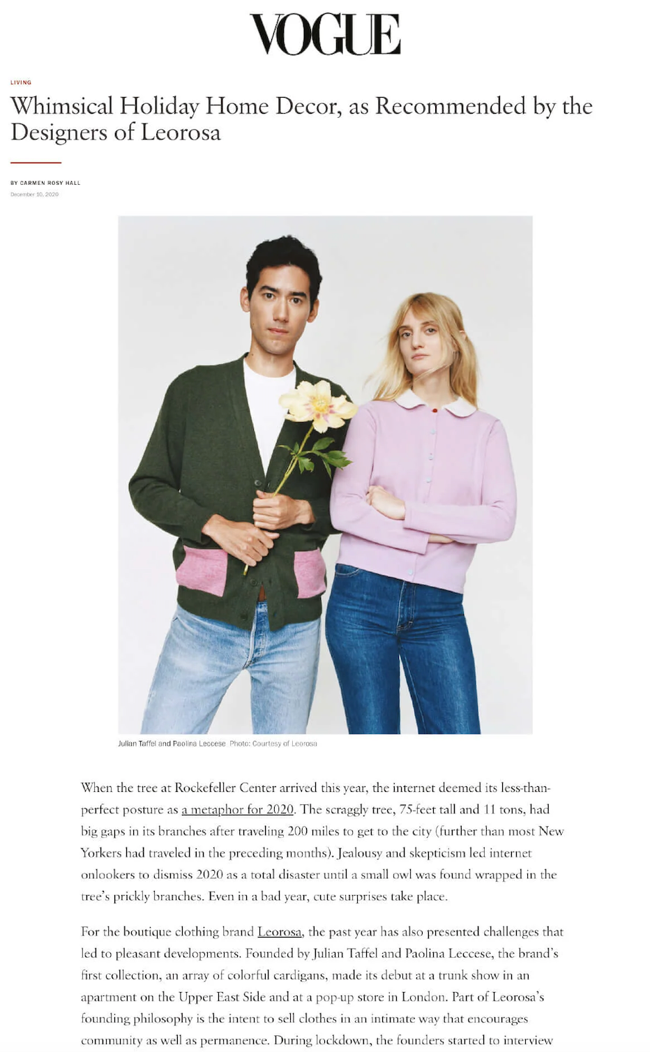 LEOROSA, article: VOGUE.COM, WHIMSICAL HOLIDAY HOME DECOR (thumbnail)