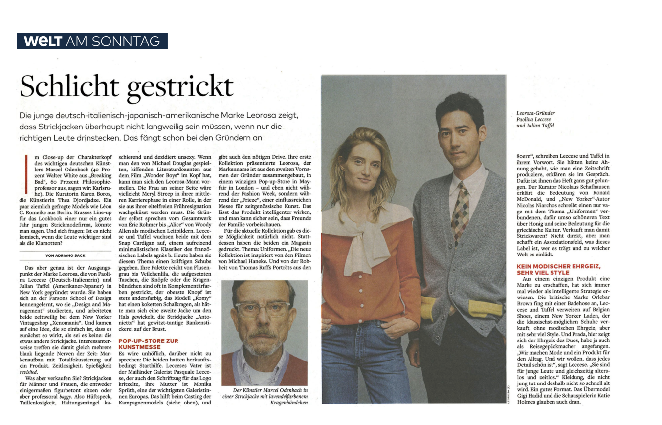 LEOROSA, article: WELT AM SONNTAG, SCHLICHT GESTRICKT (thumbnail)