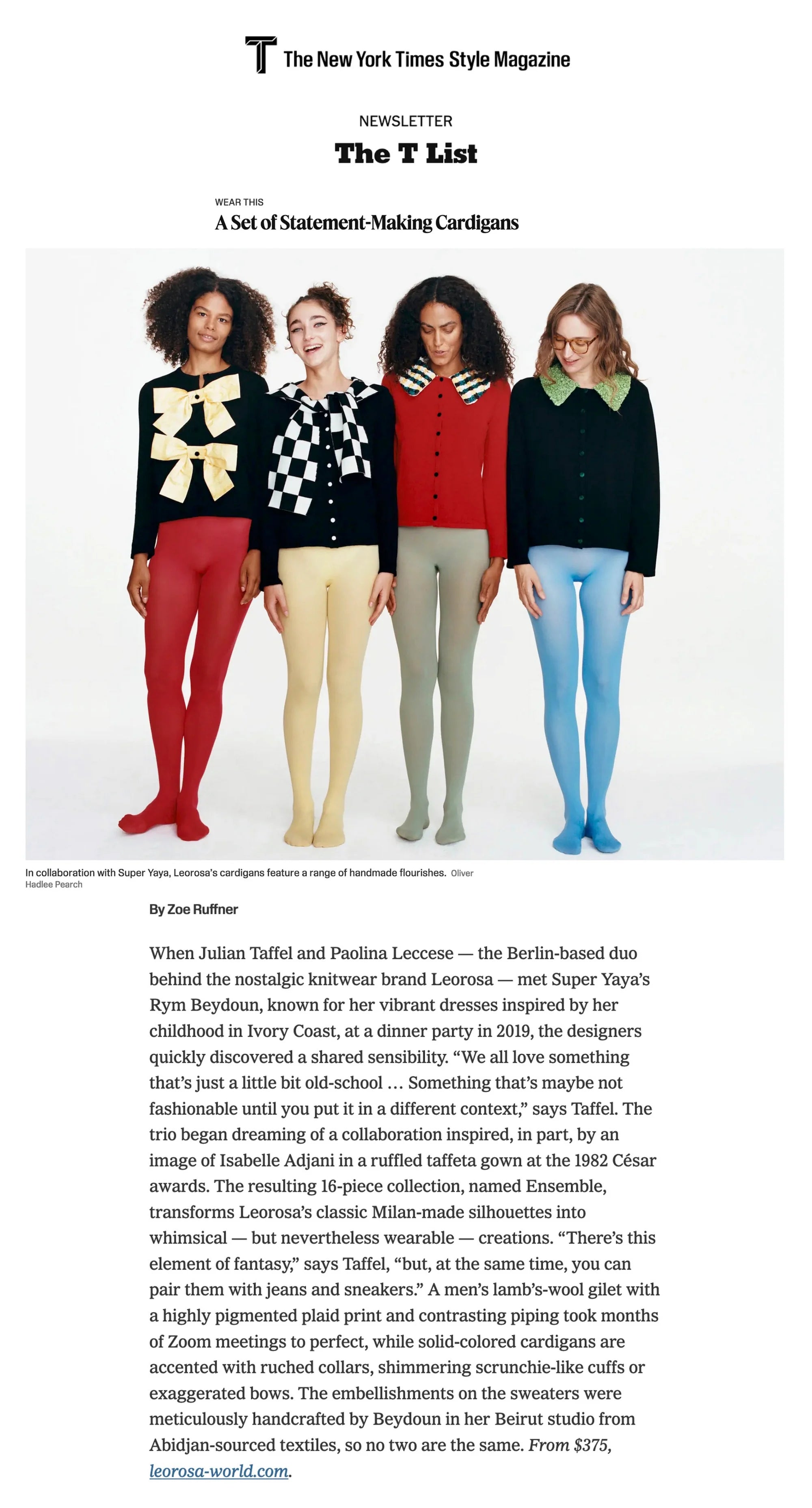LEOROSA, article: T MAGAZINE, A SET OF STATEMENT MAKING CARDIGANS (fig. 1)